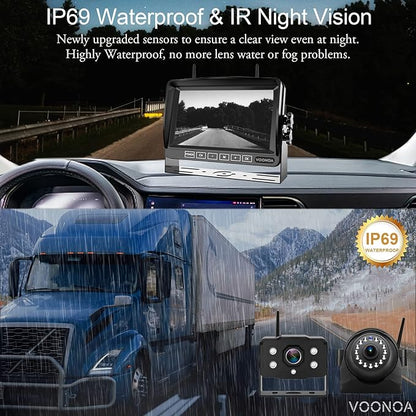 1080P Wireless RV Camera System, IP69 Waterproof Night Vision Backup Camera Side Rear View Camera with 7 Inch HD Monitor for RV Truck Trailer Camper