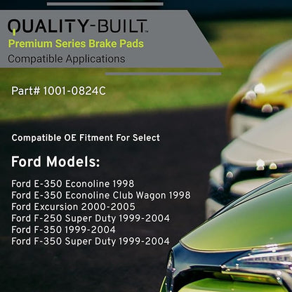 Premium Ceramic Front Brake Pads (1001-0824C) Compatible with 1998-2005 Ford (E-350 Econoline/E-350 Econoline Club Wagon/Excursion/F-250 Super Duty/F-350/F-350 Super Duty)