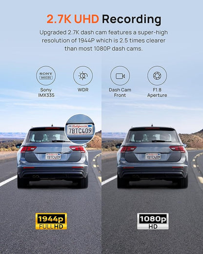70mai 2.7K Dash Cam Front A500S, 1944P Dash Camera for Cars with Sony IMX335, Dashcam Built-in WiFi GPS, Optional Rear Dashcam, ADAS, 2'' IPS LCD Screen, 24H Parking Mode, WDR, Super Night Vision