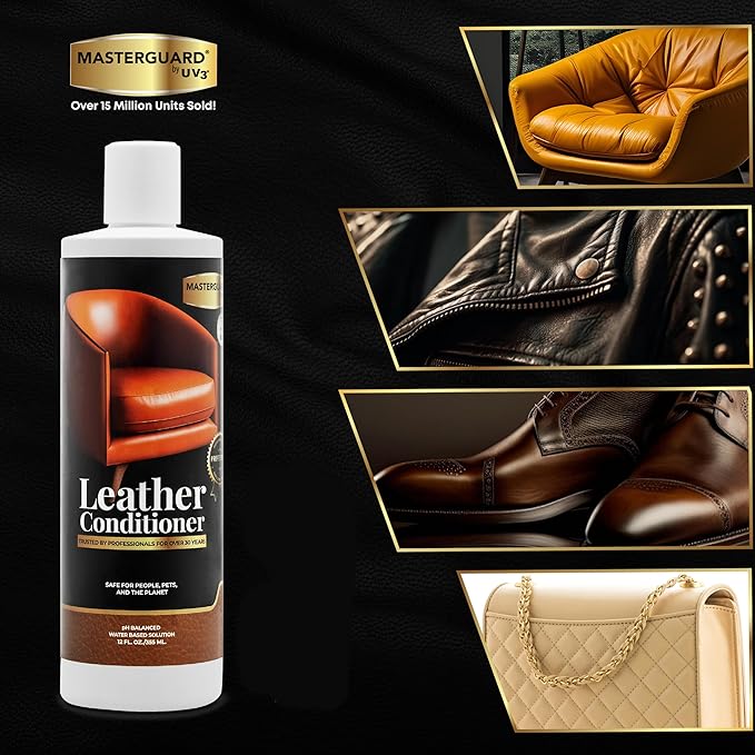 Water Based Solution Leather Conditioner - Car Interior, Furniture, Shoes, Boots, Couches, and Purses - Leather Restorer & Conditioner for Seats, Sofas, and More - 12 oz