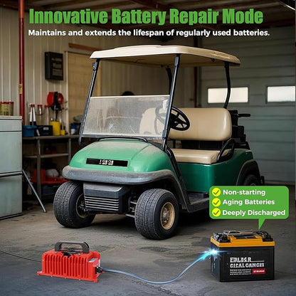 10L0L 15 Amp 48 Volt Golf Cart Charger for Club Car DS Precedent, Smart Golf Cart Battery Charger, 3 Battery Types Support, Battery Repair, Automatic Power Recharge, IP67 Waterproof