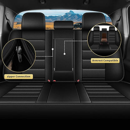 AOMSAZTO Ford Ranger Seat Covers: Full Set Custom Fit 2019 2020 2021 2022 2023 2024 2025 Ford Ranger XLT/XL/Lariat Waterproof Leather Seat Protector(5 Seats, Black)