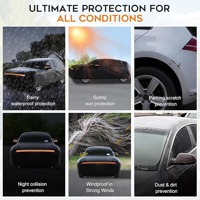 SUV Car Cover Waterproof All Weather for Automobiles，Outdoor Heavy Duty Full Exterior Covers with Zipper Door, Rain Sun Snow Dust UV Protection, Windproof Straps & Reflective Strips(Up to 189")