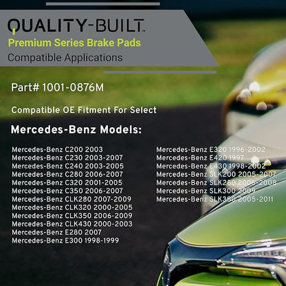 Premium Semi-Metallic Rear Brake Pads (1001-0876M) Compatible with 1996-2011 Mercedes-Benz (C200/C230/C240/C280/C320/C350/CLK280/CLK320/CLK350/CLK430/E280/E300/E320/E420/E430/SLK200)