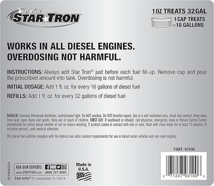 Star Tron Super Concentrated Diesel Formula - Enzyme Fuel Treatment for Enhanced Engine Performance - 1 Oz Treats 32 Gallons - Stabilize & Rejuvenate Diesel, Biodiesel & All Regular Gasoline