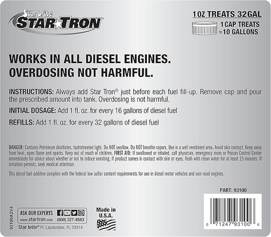 Star Tron Super Concentrated Diesel Formula - Enzyme Fuel Treatment for Enhanced Engine Performance - 1 Oz Treats 32 Gallons - Stabilize & Rejuvenate Diesel, Biodiesel & All Regular Gasoline