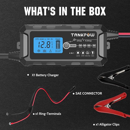 6-Amp Automotive Battery Charger, 6V and 12V Smart Car Battery Charger,Trickle Charger Battery Maintainer and Desulfator,Float Charger for Car,Motocycle,ATV,Lithium and Deep Cycle Batteries.