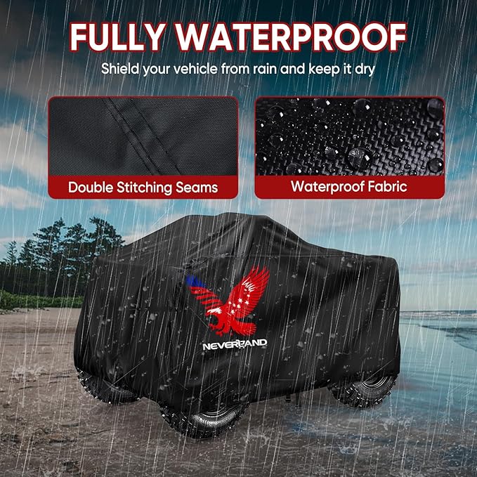 Neverland ATV Cover, Waterproof Heavy Duty 4 Wheeler Cover with Buckle, Dustproof Anti UV Windproof All Weather Outdoor Storage Quad Cover for Polaris Sportsman Yamaha Honda Coleman
