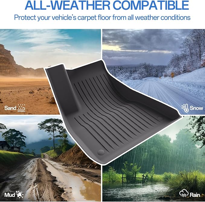 Floor Mats Fits for Tesla Model 3 2023-2018 - All Weather TPE Custom Fit Car Mats Floor Liners, Custom Fit, 3-Piece