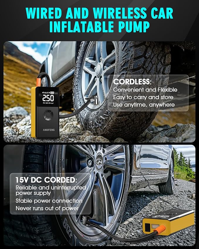 Portable Car Jump Starter with Air Compressor,4000A 150PSI 12V Car Battery Jump Starter,Jump Box Battery(10L Gas/8L Diesel),with Jumper Cables,3 Modes Flashlight,23000mah Power Pack,LCD Display