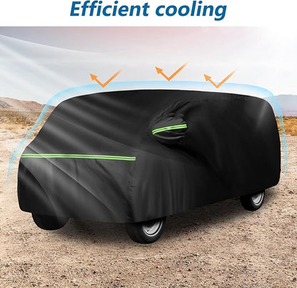 Waterproof Car Covers for 1961-1974 Falcon Club Wagon E-100,Econoline E-100 Van,420D Oxford Cloth Sun Heat Protection Outdoor Full Covers with Driver Side Zipper Windproof Heavy Duty All Weather
