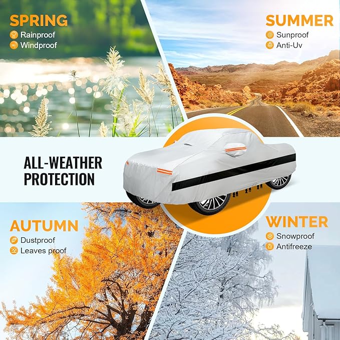 30 Layers Truck Car Cover for Automobiles All Weather Waterproof, Outdoor Snowproof UV Protection Windproof, No Zipper, Heavy Duty Universal Car Covers, (Silver, Fit Truck 231"-250")