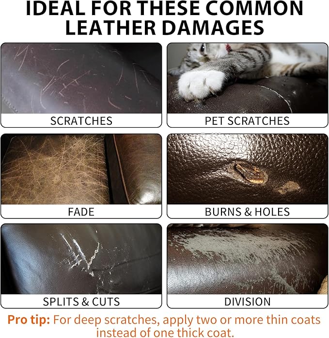 Leather Repair Kit,Car Seats, Sofa,Jacket & Purse - Repairs Burn Holes,Scratches,Tears - Restores Faux,Vinyl,Artificial and Real Leather (Brown)