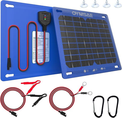 OYMSAE 7.5W 12V Solar Panel Battery Charger Portable Waterproof Power Trickle Battery Charger & Maintainer for Car Boat Automotive RV with Cigarette Lighter Plug & Alligator Clip