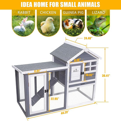 GEGURI Large Rabbit Hutch Indoor Outdoor Chicken Coop Wooden Bunny Cage with Waterproof Roof (48''L x 24''W x 36''H Grey)