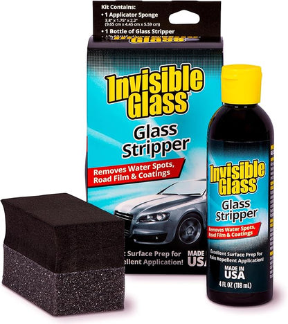 Invisible Glass 91411 Glass Stripper – Hard Water Spot Remover – Strips Coatings, Waxes, Oils & Road Film – Preps Windshields for Rain Repellent & Ceramic Coating – 4 Fl Oz