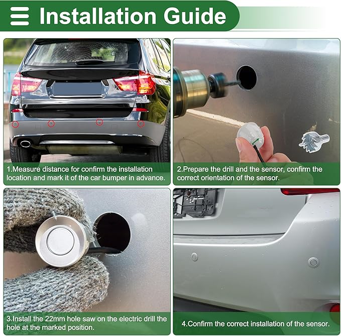 Motoforti Auto Vehicle Reverse Backup Radar System Reverse Parking Sensors Sound Warning Alarm Buzzer Reminder Distance Detection Silver Tone 8 Parking Sensors