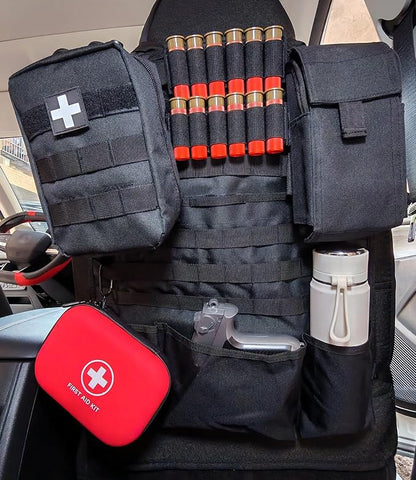 Car Seat Back Organizer Tactical MOLLE Panel Back Seat Storage Bag Universal Car Seat Cover Protector (Black)