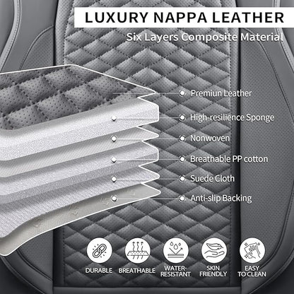 Car Seat Covers Full Set Leather Seat Covers Automotive Seat Covers Universal Car Seat Cover for Most Cars Gray