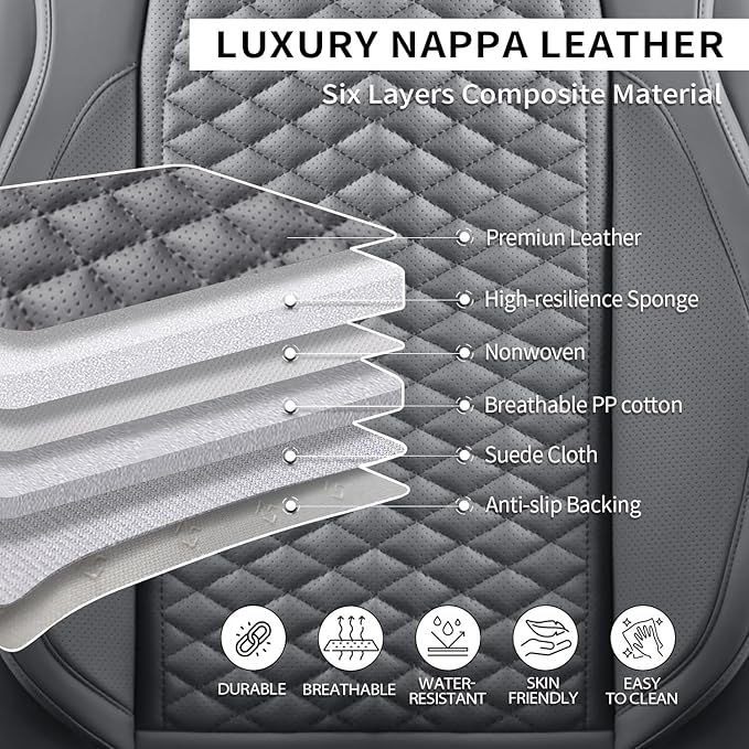 2 Packs Car Seat Covers Leather Car Seat Covers Universal Seat Covers for Car, SUV,Truck (Gray)