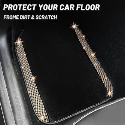 NBTEPEM Gold Bling Car Floor Mats Full Set, Universal Fit Most Cars,SUV, Trucks, 4 pcs Sparkle Glitter Diamond Carpet for Women Girls with Anti-Slip Pad (Gold Diamond)