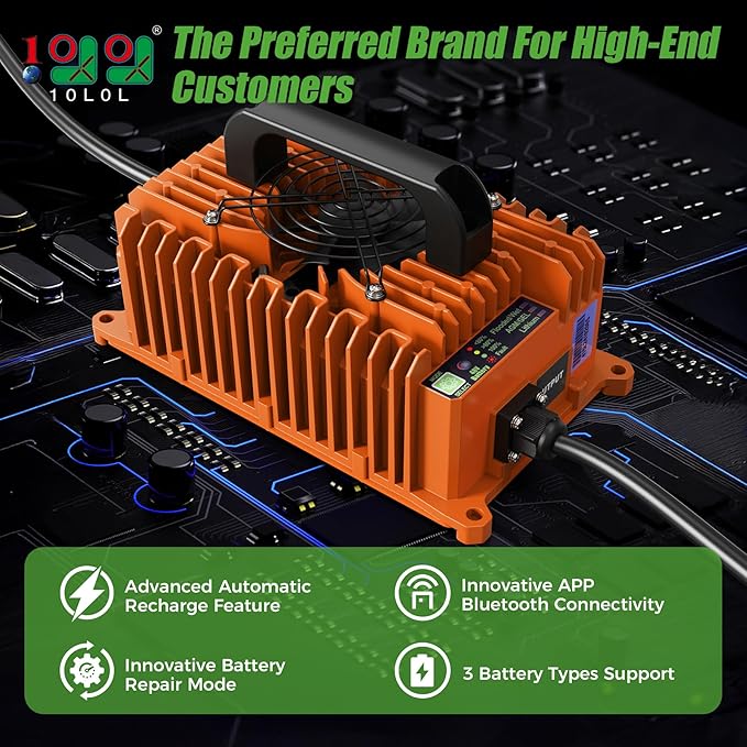 10L0L 15 Amp 48 Volt Golf Cart Charger for Club Car DS Precedent, Smart Golf Cart Battery Charger, 3 Battery Types Support, Battery Repair, Automatic Power Recharge, IP67 Waterproof