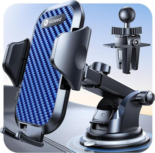VICSEED Dark Blue Phone Holders for Your Car [Upgraded True Military-Grade Strongest Suction] Cell Phone Mount for Car Dashboard Windshield Vent Truck Boat Stand Adjustable for iPhone Android