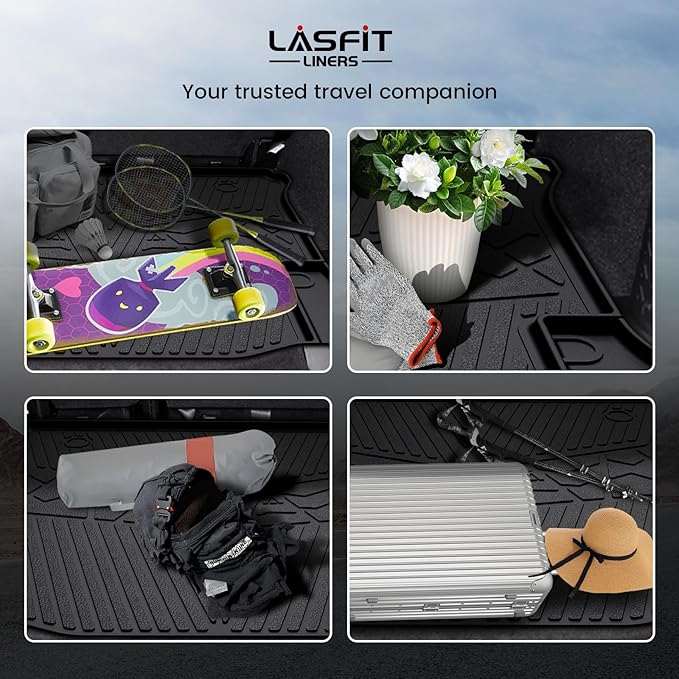 LASFIT Trunk Mat for Jeep Wrangler 2011-2018 JK Unlimited 4-Door (NOT for JL or 2-Door) All Weather TPE Custom Fit Cargo Mat Trunk Liner Cargo Liner, Black