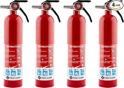 First Alert Fire Extinguisher for Home, Standard Rechargeable Compliance Unit, UL RATED 1-A:10-B:C, HOME1-4, Red, 4-Pack