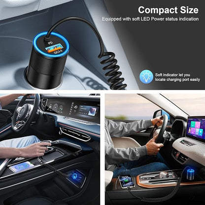 3-Pack USB C Car Charger,38W Fast Charging Car Phone Charger+3.5FT Type C Coiled Cable,PD&QC 3.0 Car Charger Adapter Compatible with iPhone 16/15 Plus/Pro/Max,Galaxy S24 S23 Ultra,iPad,LG