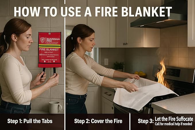 Emergency Fire Blanket for Home and Kitchen - 47"x47" - Must Have Fire Protection - Fire Suppression Fiberglass Fire Blankets for House Camping Car Office Emergency Survival Safety (4 Pack)