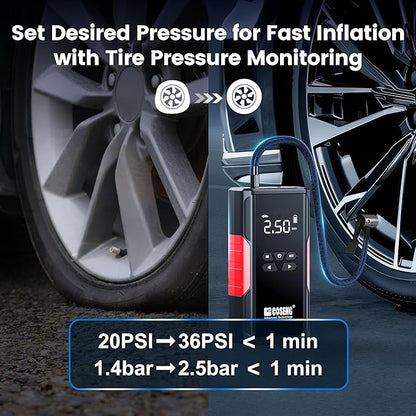 J26 Portable Car Jump Starter with Air Compressor, 3500A 12V Car Battery Booster (All Gas & up to 6.0L Diesel Engines), 150PSI Tire Inflator, Smart Jumper Cables, 3-Mode Emergency Flashlight