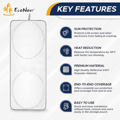 EcoNour Jeep Windshield Sunshade | Sun Visor for UV Rays & Heat Protection | Suitable for Wrangler, Gladiator | Jeep Accessories for Wrangler | X-Small - 60x21 Inches