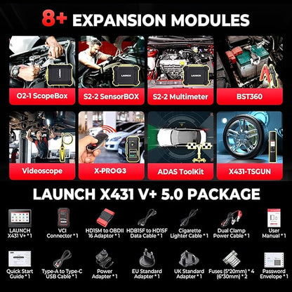 LAUNCH X431 PRO3 V+ 5.0, 2025 Upgrade Bluetooth Bi-Directional Scan Tool, OEM Topology Mapping, HD Trucks Diagnosis, Online Coding, 55+ Services, CAN FD AutoAuth FCA SGW, 2-Year Free Update
