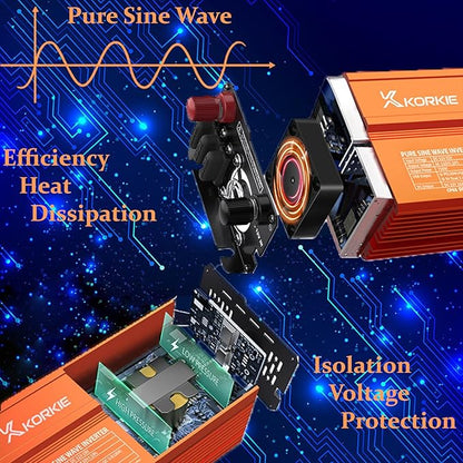 750W Pure Sine Wave Inverter, Car Power Inverter, 12V DC to 110V AC Power Converter, Emergency Power Inverter with Type-C, Dual 5.2V/2.4A USB, 3AC Outlets for Home,Camping, RV, Truck, Vehicles