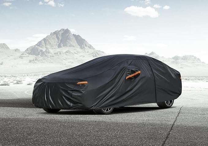 Kayme 7 Layers Heavy Duty Car Cover Waterproof All Weather, Full Exterior Cover Outdoor Snow Sun Uv Protection with Zipper for Automobiles, Universal Fit for Sedan (194-208 inch)