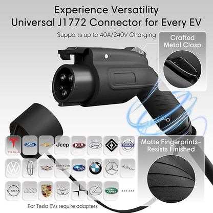 Level 2 EV Charger - 40 Amp Smart EV Charger for Home Level 2 NEMA 14-50, 240V Electric Vehicle Charging Stations 9.6kW, 25ft Cord, Outdoor/Indoor