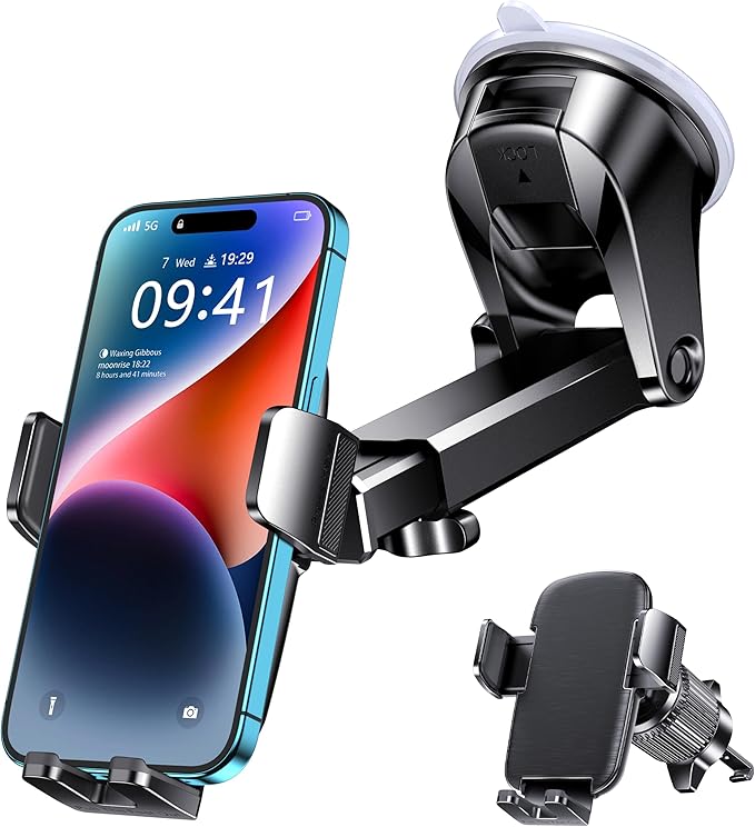 Qifutan Universal Car Phone GPS Navigator Mount - 3-in-1 Windshield/Dashboard/Air Vent Holder for iPhone & Android GPS Navigator, 360° Adjustable, Secure Suction Cup, Anti-Slip Silicone