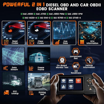 ANCEL HD430 Heavy Duty Truck Scanner, DPF Reset & Forced Regeneration for Cummins & Caterpillar Engine, Full System HDOBD Diesel Scanner OBD2 Diagnostic Scan Tool Code Reader for Diesel Trucks & Cars