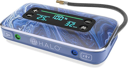 HALO Bolt Air+ 1750 Portable Car Battery Jump Starter | 130 PSI Air Compressor, 59.9Wh USB Power Bank, Large Display, Emergency Floodlight & Charger, Jumps Cars SUVs & Trucks, Inflates Tires — Blue