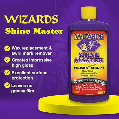 Wizards Shine Master Polish and Breathable Sealant - 16 oz - No Wax or Free Silicone - Polishes and Protects with No Greasy Film - Wax Replacement Car Polishing Compound for Boat and Car Polish