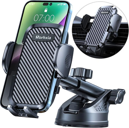 3-in-1 Car Phone Mount [2025 Upgraded Suction Cup] - Dashboard/Vent/Windshield, 60LBS Strong Hold, 360° Rotation, Thick Case Friendly - Fit iPhone 14/Samsung Galaxy & All Phones (Black)