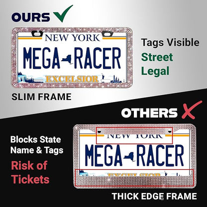 Glamorous Bling License Plate Frame for Women - 1 Pack, 800 Premium Pink Rhinestones, Rust-Free Stainless Steel, Street Legal Slim Design, Sparkly Diamond Car Tag Holder with Glitter Crystal Covers