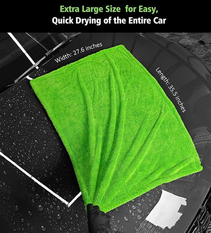 28" x 36" Car Drying Towel Extra Large, 1400 GSM Double Sided High Absorbent Car Wash Drying Towels, No Scratches or Streaks, Quick Dry Microfiber Towels for Cars Truck SUV, Green