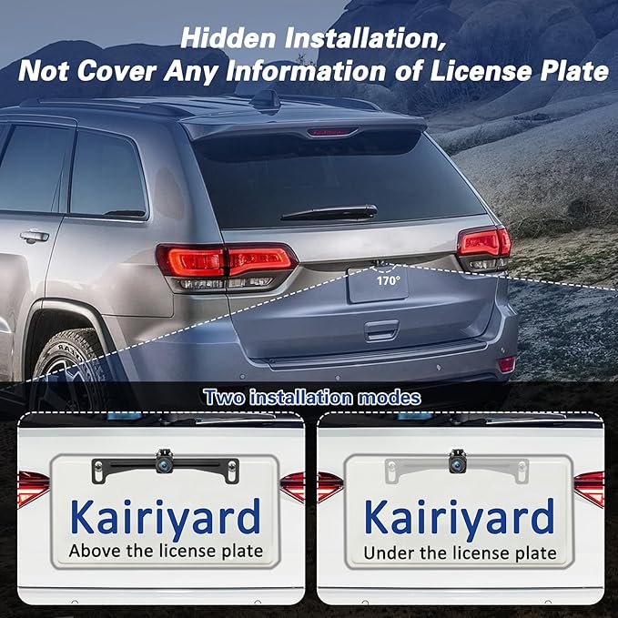 Kairiyard Backup Camera for Car, License Plate Back up Camera 170° Wide View Angel Vehicle Universal Reverse Rear View Camera Systems Waterproof for Cars Trucks Pickup SUVs RVs