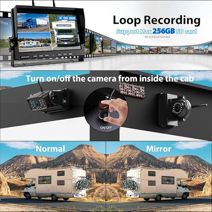Magnetic Wireless Backup Camera: 10" HD 1080P DVR Monitor with 2 Rear View 2 Side View Cameras for Travel Trailer/Fifth Wheels/RV/Camper, Portable Rechargeable Battery BC104