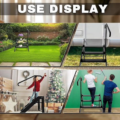 RV Step Stool Foldable, Folding 3 Step Ladder, Hot Tub Steps with Handrail, Portable Pool Ladder, 660Lbs Heavy Duty Ladder Shelf Outdoor Mobile Home Stairs for Camper, Porch, SPA Pool, Pet