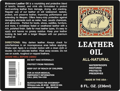 Leather Oil Leather Conditioner 8oz | Waterproofs, Protects, and Restores Boots, Jackets, Auto, Furniture, and All Leather Goods | Made in The USA