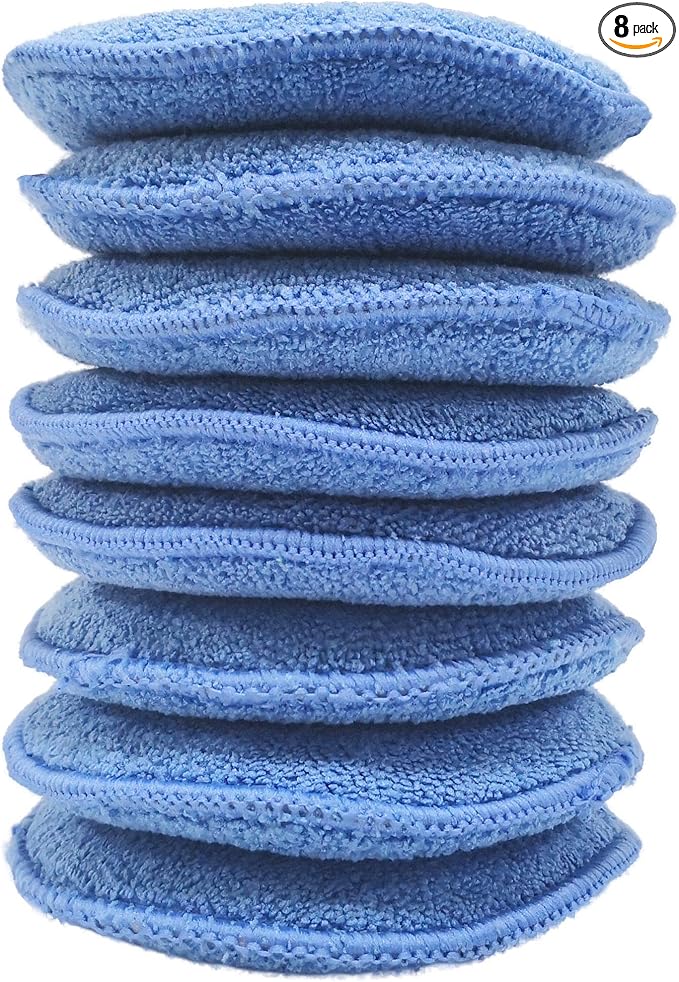 Polyte Microfiber Detailing Wax Applicator Pad, 8 Pack (Blue, 5 in)