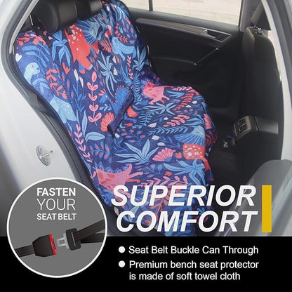 Back Seat Cover for Car Trucks Van SUV,Waterproof Rear Bench Towel Seat Covers for Dogs and Kids,Automotive Backseat Protector (Dinosaur)
